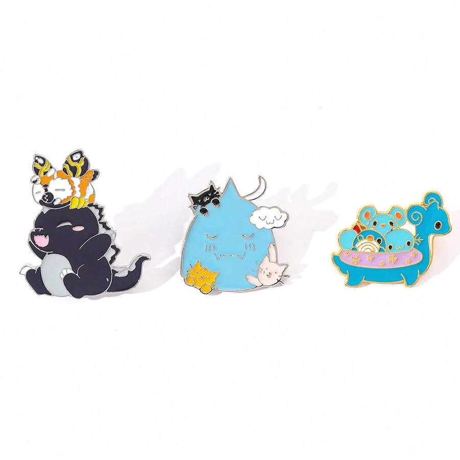 1/3 Piezas Broche de dibujos animados Dinosaurio lindo Insignia de metal con esmalte Joyería Accesorios para ropa, mochila, regalo para amigos - Multicolor - Ver 1