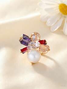 1 chiếc nhẫn hoa pha lê và ngọc trai giả cao cấp, có thể điều chỉnh kích thước, phù hợp cho nữ giới đeo hàng ngày, dự tiệc, sinh nhật, kỷ niệm. - nhẫn - Xem 4