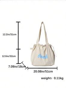 Casual Style Letter Print Large Capacity Tote Bag, Beach Bag, Daily Bag, Suitable For Daily Use - Suitable For Travel, Work Or Shopping, College, Office, School, Etc. Suitable For Ladies, Beginners And White-Collar, Girls, College Students, Young Girls - Light Grey - View 3