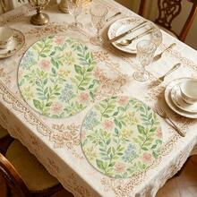 1pc Round Placemat, Printed With Vibrant Floral And Green Leaf Pattern, Suitable For All Seasons. Multi-Color Pattern Design, Made Of 100% Polyester Fiber, Size 15*15 Inches, Machine Washable. - Multicolor - View 7