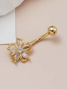 1件奢华时尚个性化花朵合成锆石肚脐环，适合搭配露脐上衣、海滩、泳池派对 - 不銹鋼花臍環 - 查看 4