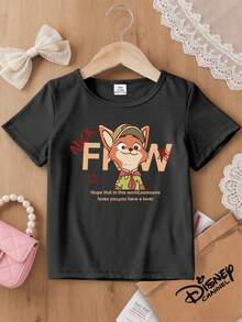1 Piece Gentle Style Kids T-Shirt Disney Zootopia Nick Head Print Summer Breathable Short Sleeve Top, This Baby Girl Clothing Is Suitable For Daily Weaersatile And Non-Stuffy, Suitable For Spring And Summer, Vacation, Outdoor Activities, Amusement Park Outfits, Gifts For Kids. - 黑色 - 查看 11