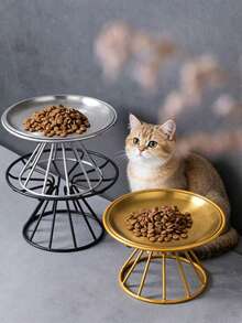 1个猫碗，不锈钢加高猫粮水碗带支架，日式猫咪喂食器 - 0 - 查看 3