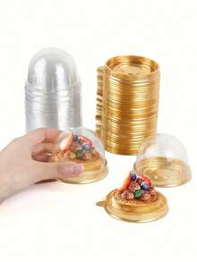 25 hộp nhựa tròn trong suốt đựng bánh trứng tart, đế vàng/đen có nắp vòm, thích hợp để đựng bánh trung thu, bánh trung thu vỏ tuyết và các loại bánh nướng khác. - Nhiều màu - Xem 5
