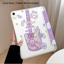 Cute Rabbit Painted Acrylic Crystal Tablet Protective Case With Kickstand, Compatible With Samsung/Apple/Honor/ And Other Popular Models, Foldable Anti-Bending, Silicone Reinforced Corners, Auto Wake/Sleep Function, Built-In Pen Slot, Multi-Angle Foldable Stand - Perfect Daily Protection, Ideal Gift - Style 4 - View 4