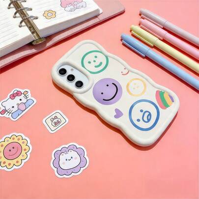 1个马卡龙多巴胺色波浪裙边创意个性化笑脸表情手机壳，兼容三星Galaxy A03 A04 A05 A06 A11 A12 A13 A14 A15 A16 A20S A21S A22 A23 A24 A25 A26 A31 A32 A33 A34 A35 A36 A50 A51 A52 A53 A54 A55 A56 A73 S20FE S21FE S22 S22U S23 S23+ S23U S233FE S24 S24+ S24U S25 S25+ S25U/ Note 11 Note 12 Note 13 Note 14 /三星/荣耀/Y7 Y9/ C53 C55