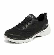Skechers 女士 GO WALK 6 系带运动鞋，轻便舒适，减震透气网面休闲运动鞋 - 黑與白 - 查看 5