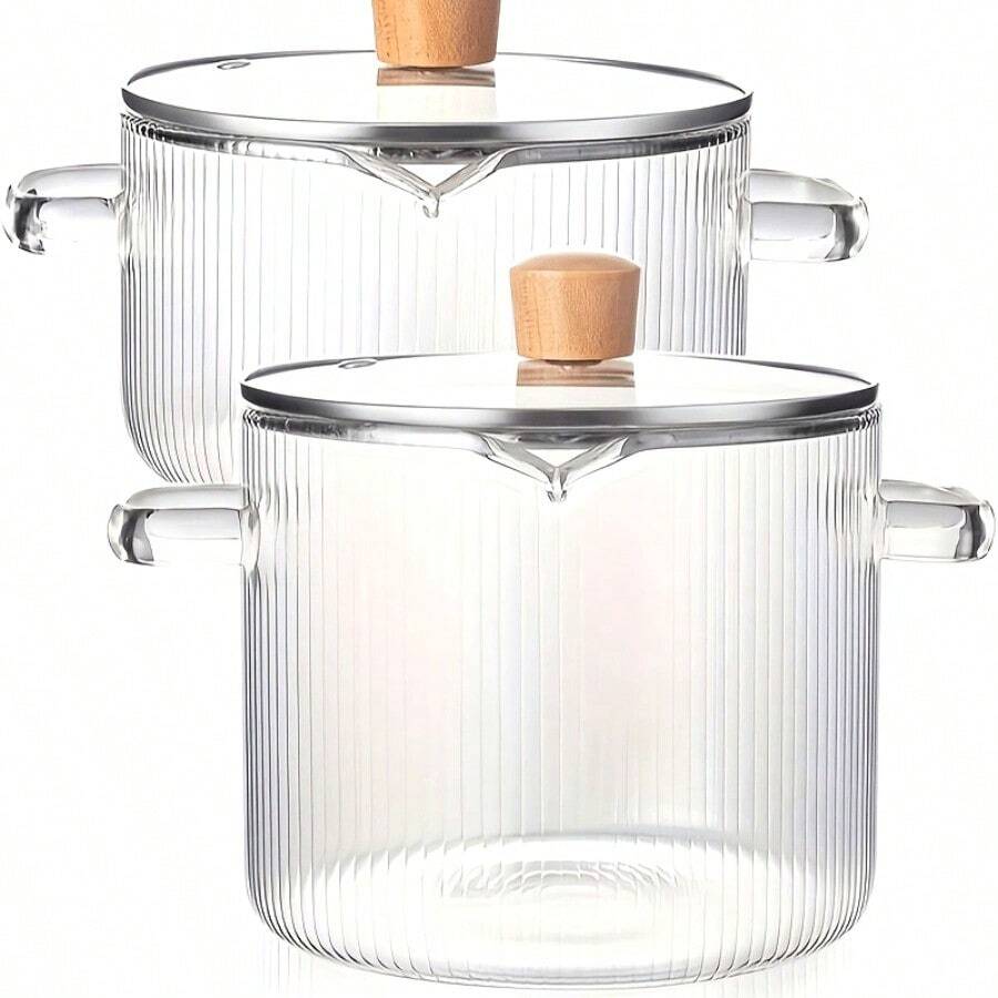 LDQ Borosilicate Glass Cookware Set With Lid - Heat Resistant, Suitable For Stovetops, Ovens And Ceramic Hobs - Ideal For Soup, Milk, Rice And Stews - Durable And Easy To Clean - Perfect For Home Cooking And Meal Prep, Stovetop Cooking Appliances - View 1