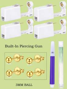 4Pcs/Set Ear Piercing Kit - 2 Packs Disposable Ear Piercing Gun Built In 316L Stainless Steel CZ Ear Studs, A Mark Pen And Ear Piercing Clean Threads, Professional Ear Piercing Kit For Women Men At Home Self Use Daily Wear Festival Gift - Multicolor - View 10