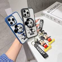 This Disney Mickey Mouse Pattern Lanyard Phone Case Features A Strong Magnetic Closure And Full Coverage Of Acrylic And TPU Material. It's Shockproof, Lightweight, And Suitable For IPhone17/16/11/13/15/15 Plus/15 Pro/15 Pro Max/12/14 Pro Max/11 Pro Max/12 Pro/12 Pro Max/13. It's A Popular Birthday Gift, Business Gift, Durable, Stain-Resistant, And Fingerprint-Resistant New Phone Case For Men And Women. It Also Includes A Mickey Mouse Phone Case And Mickey Mouse Doll Bracelet. Compatible With SamsungGalaxy S20, S21, S22, S23, And S24 Series. It's The Perfect Gift For Friends And Family. This Stylish Phone Case Is Fun, Lightweight, And Durable. IPhone17 Pro Max Phone Case, Minnie Phone Case. - màu đen - Xem 4