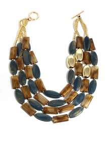 Multilayer Resin Beaded Necklace, Blue & Brown Retro Exaggerated Choker Necklace, Unique Design Layered Clavicle Chain Accessory - Multicolor - View 6