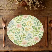 1pc Round Placemat, Printed With Vibrant Floral And Green Leaf Pattern, Suitable For All Seasons. Multi-Color Pattern Design, Made Of 100% Polyester Fiber, Size 15*15 Inches, Machine Washable. - Multicolor - View 5