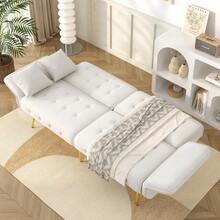 Two-Seater Multifunctional Sofa Bed With Bed Function, Adjustable Backrest And Multi-Position Armrests. Modern Folding Sofa Bed For Living Room - Velour Upholstery. Spacious Sleeping Area. - Ancient White - View 5