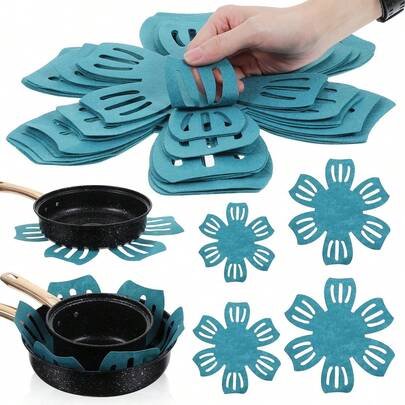 Bộ 12 miếng lót bảo vệ dụng cụ nhà bếp, 4 kích cỡ khác nhau, thảm ngăn cách bằng nỉ, miếng lót chống trượt, thích hợp để xếp chồng và bảo vệ dụng cụ nhà bếp.