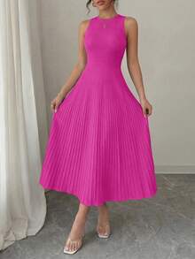 PRETTYGARDEN Women's Summer Dresses Casual  Business Work Midi Sleeveless A Line Pleated Evening Elegant Dresses Cocktail Wedding Guest Graduation Dress Dresses For Women - 玫紅色 - 查看 3