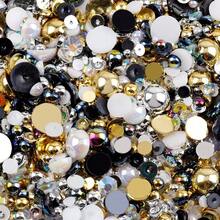 2880pcs Mixed Pearl Resin Rhinestone Flat Back Pearl DIY Craft Accessories, Suitable For Decorating Makeup Mirrors, Cups, Phone Cases, Crafts, Shoes, And Other Crafts Holiday Gifts - Black-gold-white-7 - View 9