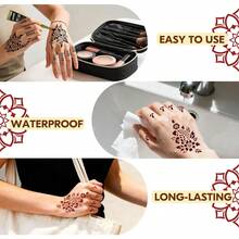 12pcs Henna Tattoo Paste, Brown/Black/Red, Temporary Henna Tattoo, Semi-Permanent Henna Tattoo Paste, Waterproof Henna Tattoo Paste For Body Art And Painting - 黑色 - 查看 7