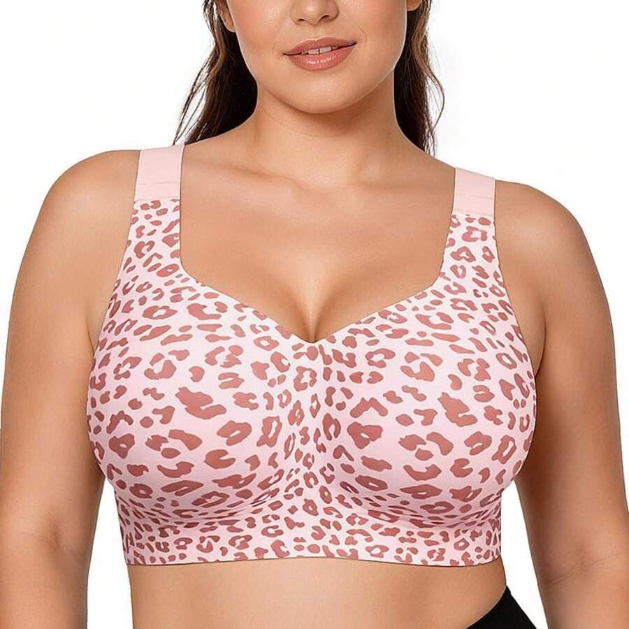 Jelly Bras For Women No Underwire Wireless Support Lift Full Coverage Plus Size Comfort Seamless Bra - Leopard Pink - View 1
