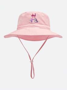 1pc Kids Heart Letter Pattern Sun Hat, Baby Casual Style With Adjustable Rope Bucket Hat, Suitable For Daily Outings And Beach - Baby Pink - View 3