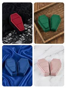 Caja de anillo con forma de ataúd de estilo gótico romántico, adecuada para hombres y mujeres, caja de joyería de estilo gótico moderno para parejas, organizador de joyas reutilizable de doble capa para el hogar, el viaje y la decoración, regalo de Pascua para ella - Multicolor - Ver 10