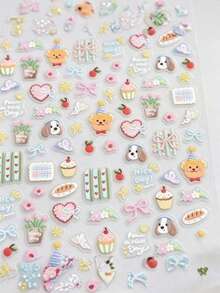 1pc 5D Embossed Cartoon Puppy & Bear Nail Stickers, Ultra-Thin Waterproof Self-Adhesive, Ins-Style Cute Nail Art Decals, Cake & Flower Designs, DIY Nail Accessories, Affordable Student Supplies, Versatile Nail Decorations, Suitable For Nail Salons - Multicolor - View 2