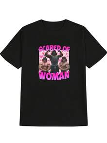 Sam Sulek 'Fear of Women' Rosa herr-t-shirt med texten 'Funny Muscle for Man' - Svart kortärmad t-shirt med rund hals, samlarpresent till gym, fest, fritidskläder-X - Svart - Visa 6