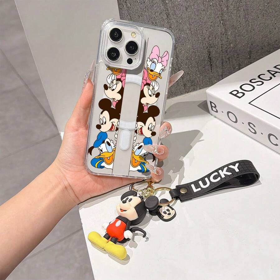 This Disney Mickey Mouse Pattern Lanyard Phone Case Features A Strong Magnetic Closure And Full Coverage Of Acrylic And TPU Material. It's Shockproof, Lightweight, And Suitable For IPhone17/16/11/13/15/15 Plus/15 Pro/15 Pro Max/12/14 Pro Max/11 Pro Max/12 Pro/12 Pro Max/13. It's A Popular Birthday Gift, Business Gift, Durable, Stain-Resistant, And Fingerprint-Resistant New Phone Case For Men And Women. It Also Includes A Mickey Mouse Phone Case And Mickey Mouse Doll Bracelet. Compatible With SamsungGalaxy S20, S21, S22, S23, And S24 Series. It's The Perfect Gift For Friends And Family. This Stylish Phone Case Is Fun, Lightweight, And Durable. IPhone17 Pro Max Phone Case, Minnie Phone Case. - 無色 - 查看 1