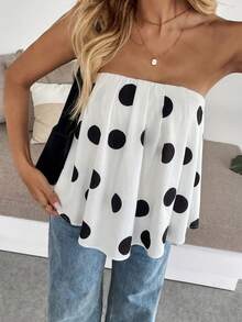 Women's Geometric Print Casual Versatile Daily Wear Bandeau Top - Black and White - View 1