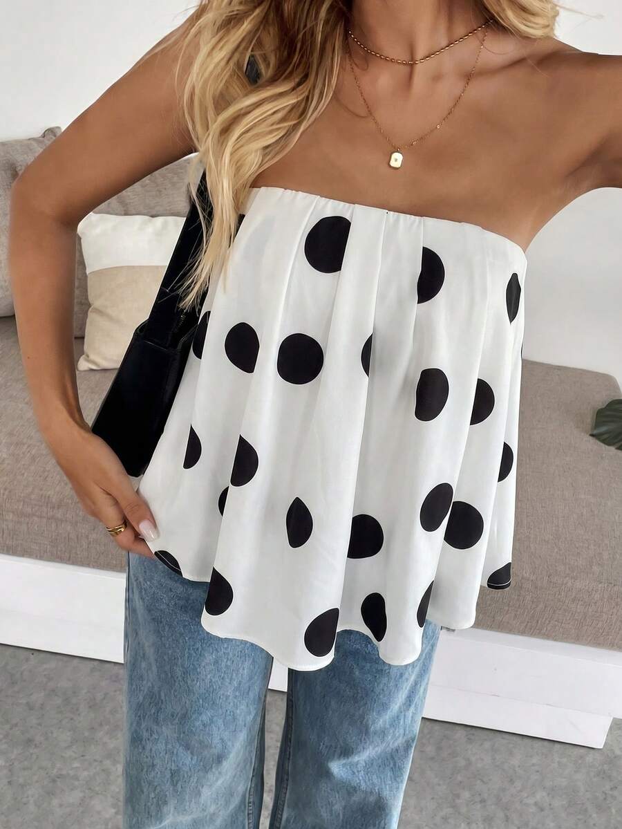 Women's Geometric Print Casual Versatile Daily Wear Bandeau Top - Black and White - View 1