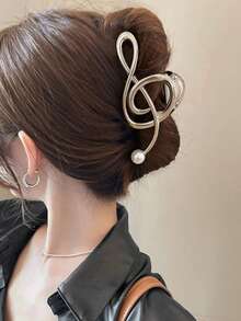 1 Pearl Note Alloy Large Hair Claw (Slight Scratches Are Normal) - Silver - View 6