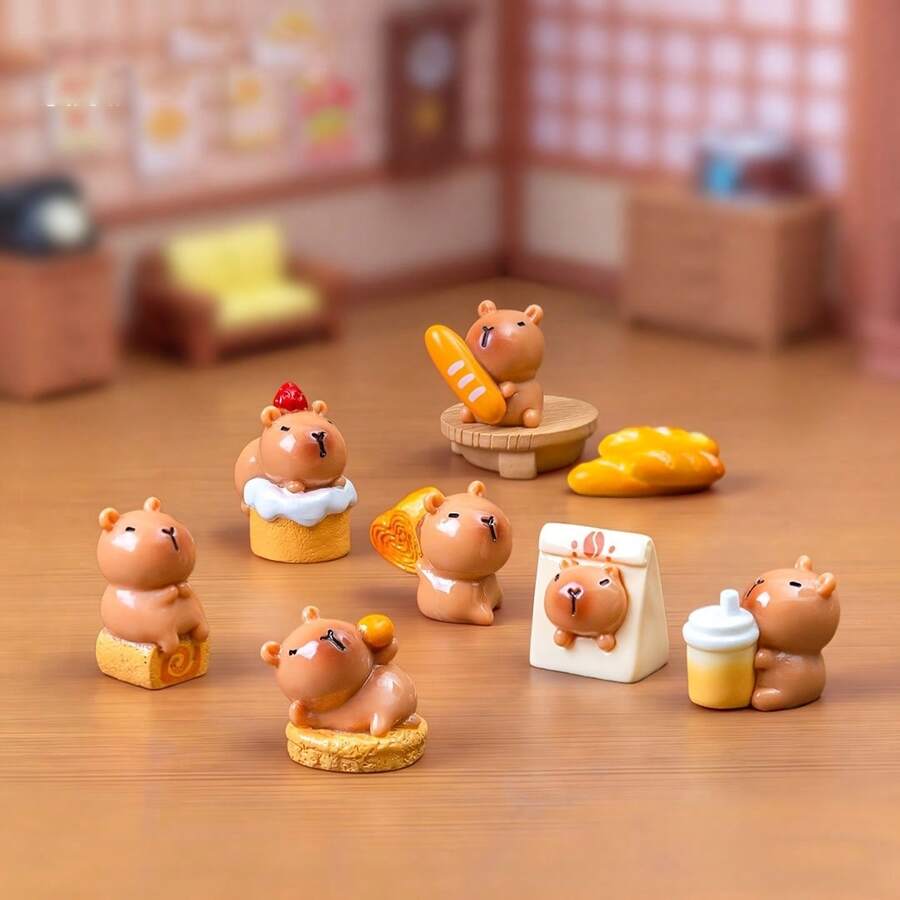 7pcs DIY Resin Cute Dessert Capybara Model Figurines, Suitable As Gifts For Family And Friends, DIY Craft, Decorative Ornaments, Holiday Decor, Perfect For Birthdays, Statuette Decor, Desktop Accessories, For Decorative Use Only - Multicolor - View 1