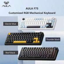 AULA F75 无线机械键盘，蓝牙 2.4G，RGB 可自定义 75% 布局，PBT 键帽，RGB 背光，有线游戏键盘，4000mAh 可充电电池，金属 OEM 高度，垫片式安装结构，兼容 PC 和笔记本电脑 - 查看 6