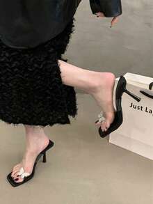Niche Luxury Crystal Butterfly Decor Women Slide Sandals - Black - View 1