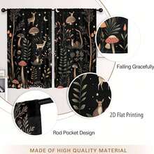 Blackout Curtains, Floral Print On Black Background, Rod Pocket Drapes For Bedroom, Living Room, Kitchen, Balcony - Contemporary Home Decor, Natureinspired Design,  Peach Skin Curtains, Enhance The Sense Of Happiness At Home(Rod Not Included) - 款式 3(2 片) - 查看 9