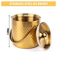 TEQIN 3L Gold Ice Bucket With Lid & Scoop, Double Wall Insulated Stainless Steel Ice Bucket For Bar & Party, Champagne Ice Bucket, Metal Ice Bucket 7.5*7.5*7.3 Inch - Xem 2