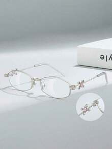 1pc Women's Diamond Embellished Y2K Metal Eyeglasses Frame, Non-Prescription Decorative Glasses, Lightweight & Comfortable, Suitable For Daily Wear, Party, Gifts - 彩色 - 查看 6