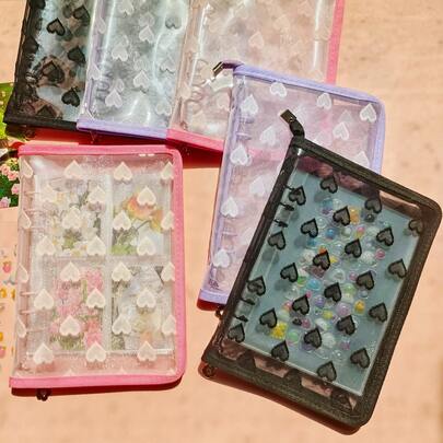 Juego de cubiertas de hojas sueltas A5, A6, A8, diseño de corazón de encaje, incluye 10 páginas interiores, con bolsa de almacenamiento con cremallera, adecuado para guardar fotos de celebridades, pegatinas, joyas, arte de uñas, pestañas, planificador de ahorro de dinero / planificador personalizado / suministros escolares