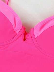 Traje de baño body elegante y sexy de cuello en V rojo, de llegada nueva primavera/verano de Polovedo, para playa, fiesta, cita, vacaciones - Rosa - Ver 4