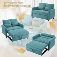 [Sofa Bed With Sleeping Function] Two-Seater Fold-Out Sofa, Extendable Design, Simple And Modern, Contemporary Style, Three-Position Adjustable Backrest, Breathable Cotton-Linen Fabric - Antique Blue Green - View 6