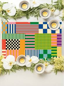 2 piezas Manteles individuales a rayas y cuadros de colores, diseño abstracto retro, resistentes al calor y fáciles de limpiar, adecuados para cocina, hogar, interior/exterior, mesa de comedor, cafetería - Multicolor - Ver 6