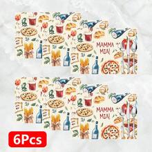 1件/4件/6件装披萨图案亚麻餐垫，适用于餐桌，四季皆宜，现代可水洗餐垫，房间装饰，杯垫，厨房餐垫，室内外派对装饰，家居装饰，理想礼品 - 彩色 - 查看 17