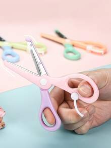 1pc Macaron Color Plastic Scissors, Colorful Artistic Creative Scissors With Spring Design, Smooth Rounded Blades, Anti-Pinch Plastic Training Scissors Suitable For Paper Cutting, Back To School Essential - Plastic Scissors - View 2