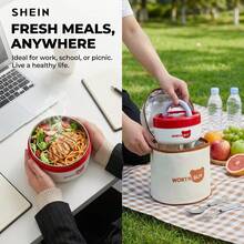 1pc/Set Portable 304 Stainless Steel Thermal Insulated Lunch Box With Handle, Leak Proof Fruit Salad Food Storage Container, Dishwasher & Microwave Allowable,Suitable For Student Adult Use In School, Office,Picnic, Travel, Back To School - Multicolor - View 10