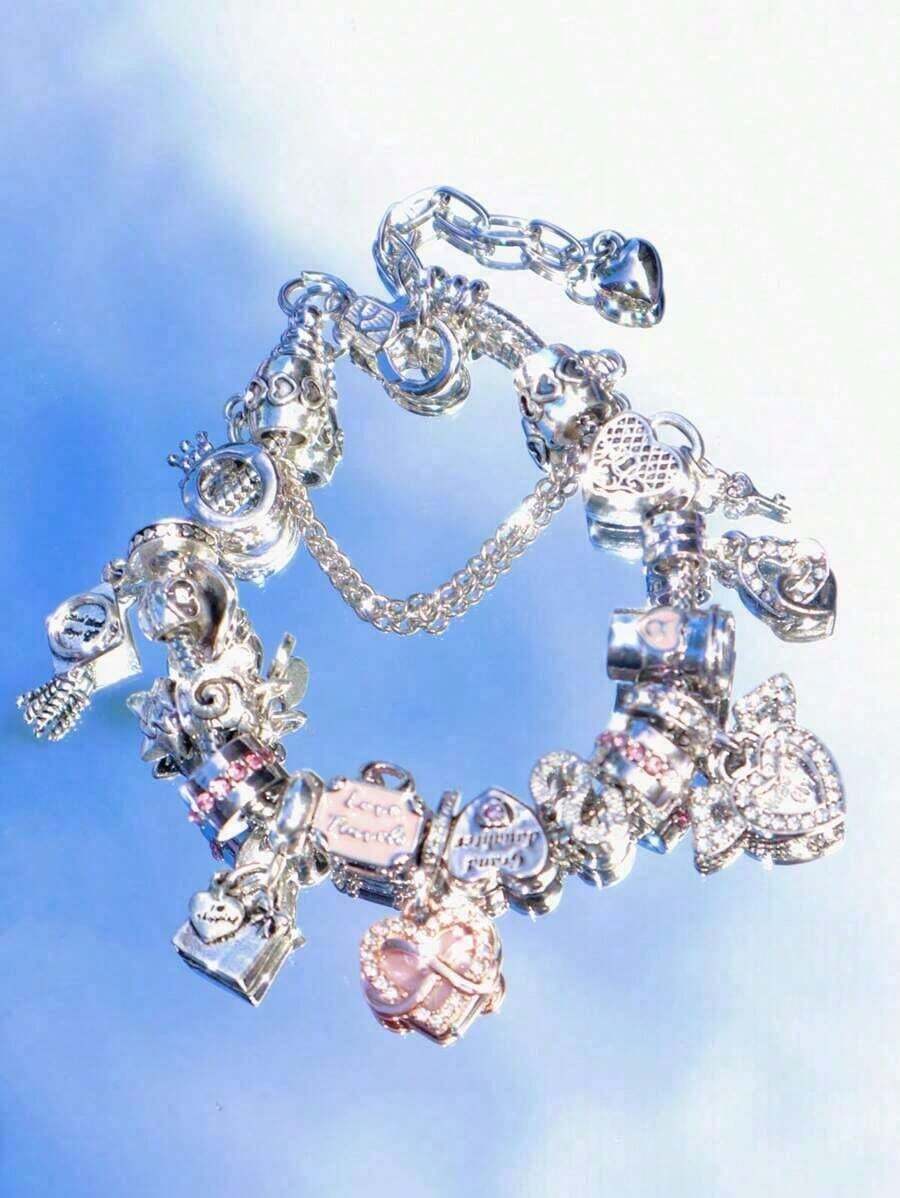 1pc Cute Heart Charm Bracelet Heart Letter Pendant Beaded Bracelet High Quality Flirtatious Style Bracelet Friends - 銀色 - 查看 1