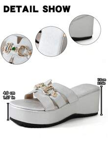 NANBEI ZUO 女款厚底拖鞋涼鞋，夏季新品，厚楔形跟，休閒，愛心與馬蹄扣飾，海灘度假風，厚底拖鞋 - 銀色 - 查看 3