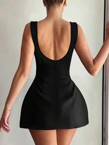 Đầm hè nữ thời trang, gợi cảm, đơn giản, hở lưng, màu đen, thích hợp cho mùa xuân/hè. - màu đen - Xem 2