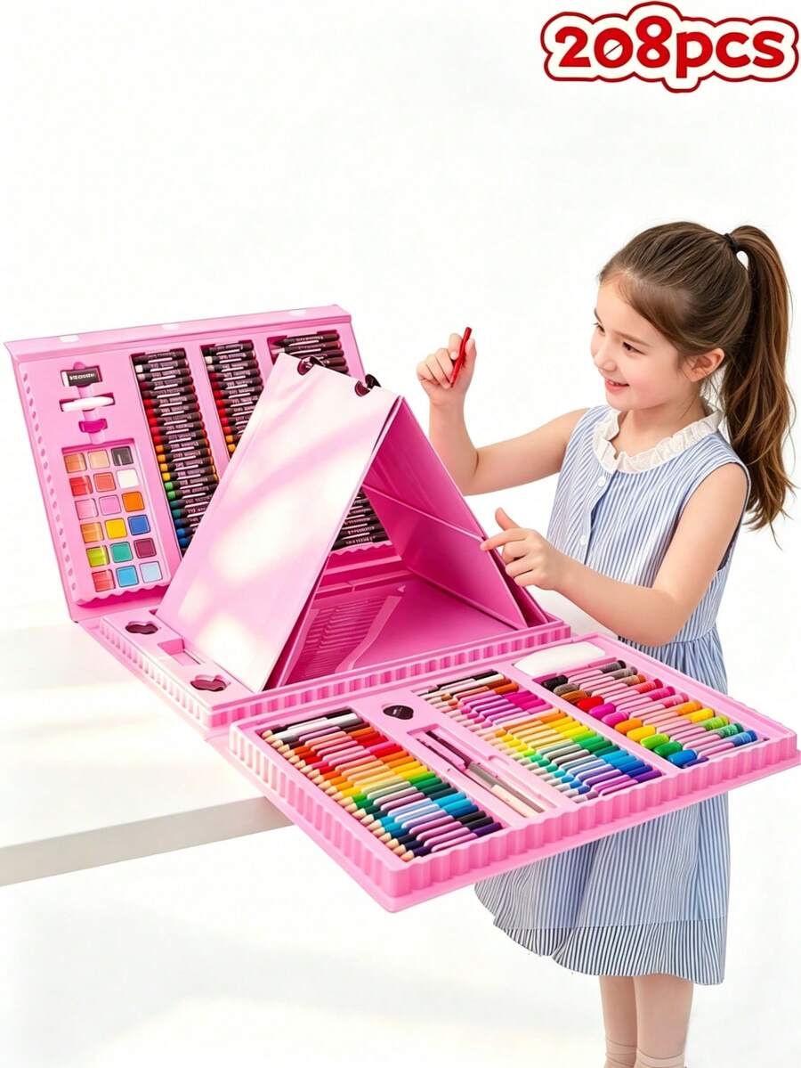 208/150/86件套兒童繪畫工具組，含水彩筆套組、彩色鉛筆、蠟筆、油粉彩、彩色繪畫色塊、彩色筆、全套畫筆、美術收納盒與禮盒，適合年輕藝術家的聖誕與生日禮物