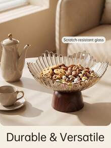 Petal-Shaped Crystal Textured Glass Fruit Bowl: Thick And Durable Base With Strong Load-Bearing Capacity. Made Of PP Transparent Glass Material, Suitable For Holding Fruits, Nuts, Snacks And Desserts. - View 8