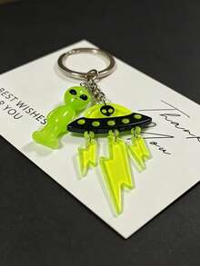 Llavero de Alienígena UFO Brillante y Lindo, Cordón para Teléfono, Regalo para Amigos, Colgante de Alienígena de Dibujos Animados para Bolsos, Estuche de Auriculares, Accesorio de Colgante (Tarjeta No Incluida) - Verde - Ver 3