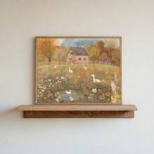 1幅乡村小屋鸭子主题民间艺术帆布海报，带框/不带框，充满秋日气息的乡村风景，质朴的墙面艺术印刷品，农舍风格装饰画，温馨舒适，适用于公寓、客厅、卧室、现代家居装饰 - Poster - 查看 4